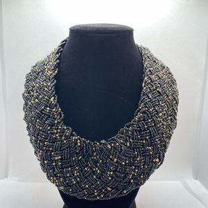 BLACK  & GOLD GLASS BEADED NECKLACE